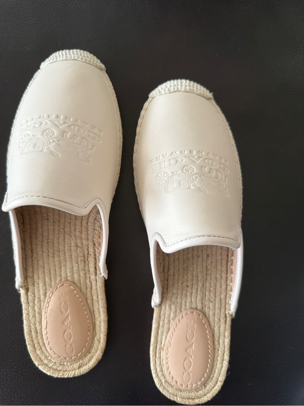 Coach White Leather Espadrille Slide Mules - Women's